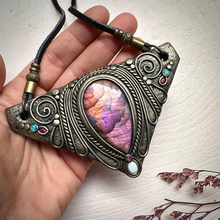 Labradorite Australian Opal and Ruby Necklace - FairyGardenGlow