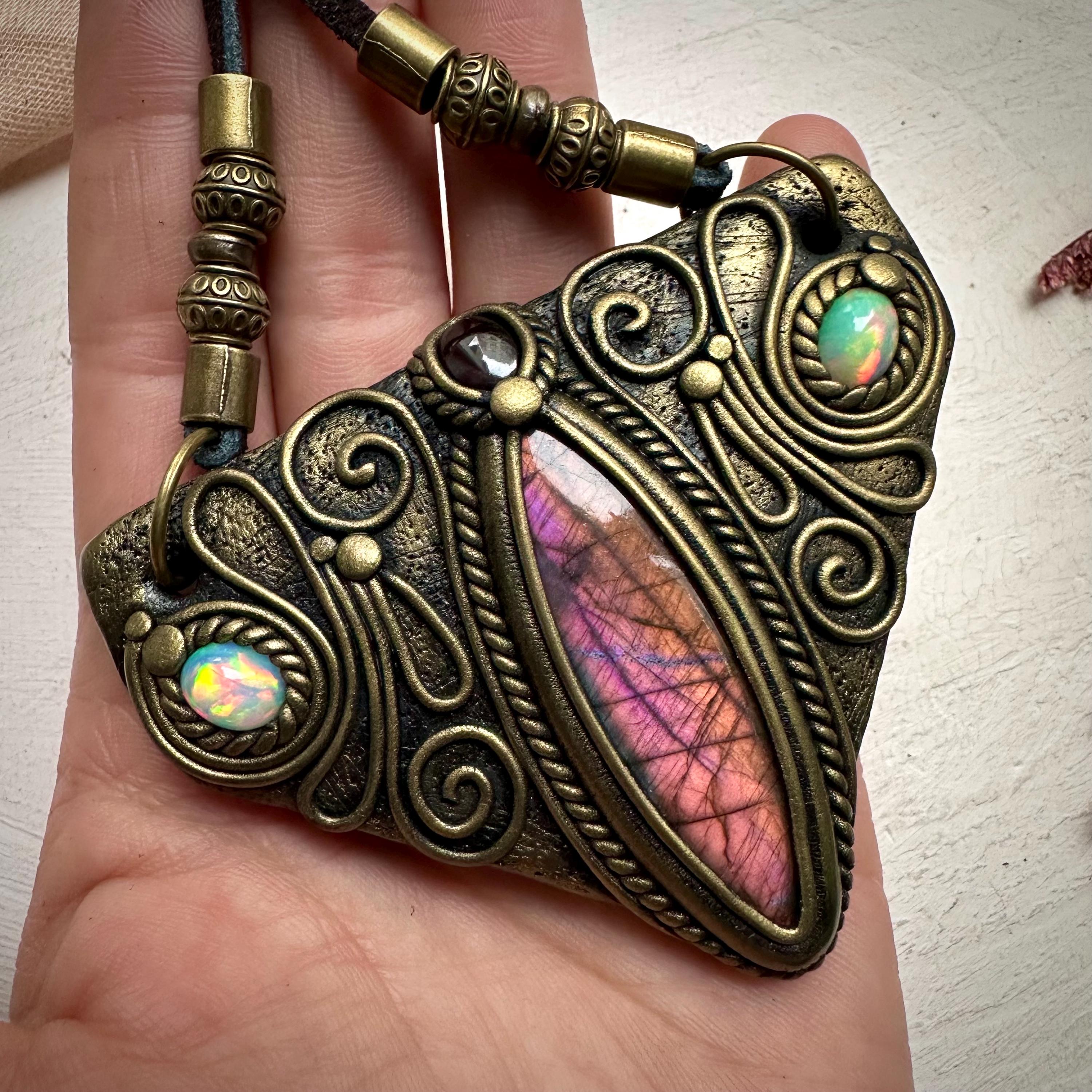 Labradorite Garnet and Ethiopian Opal Necklace - FairyGardenGlow