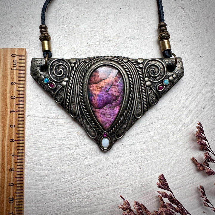 Labradorite Australian Opal and Ruby Necklace - FairyGardenGlow