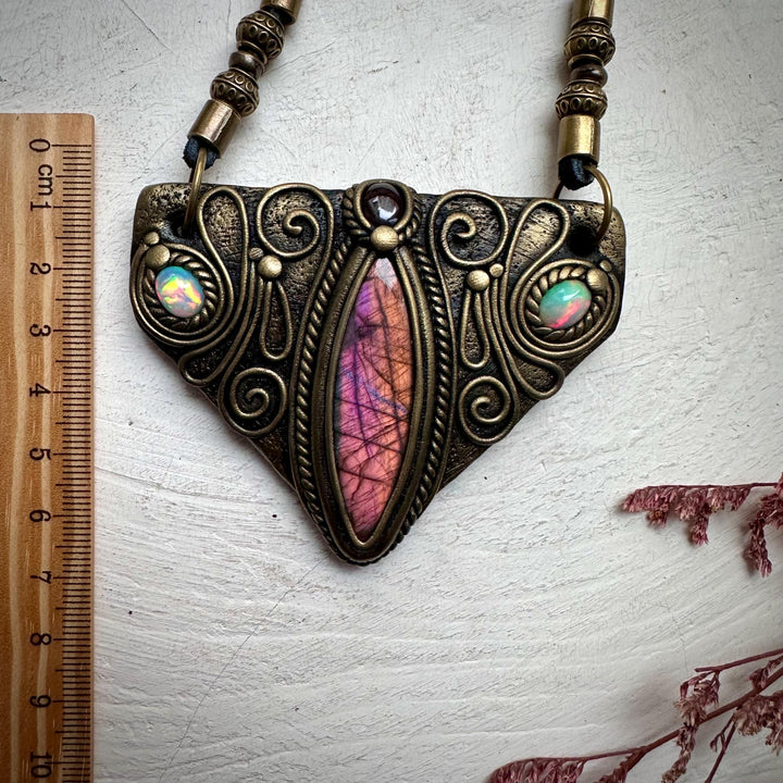 Labradorite Garnet and Ethiopian Opal Necklace - FairyGardenGlow