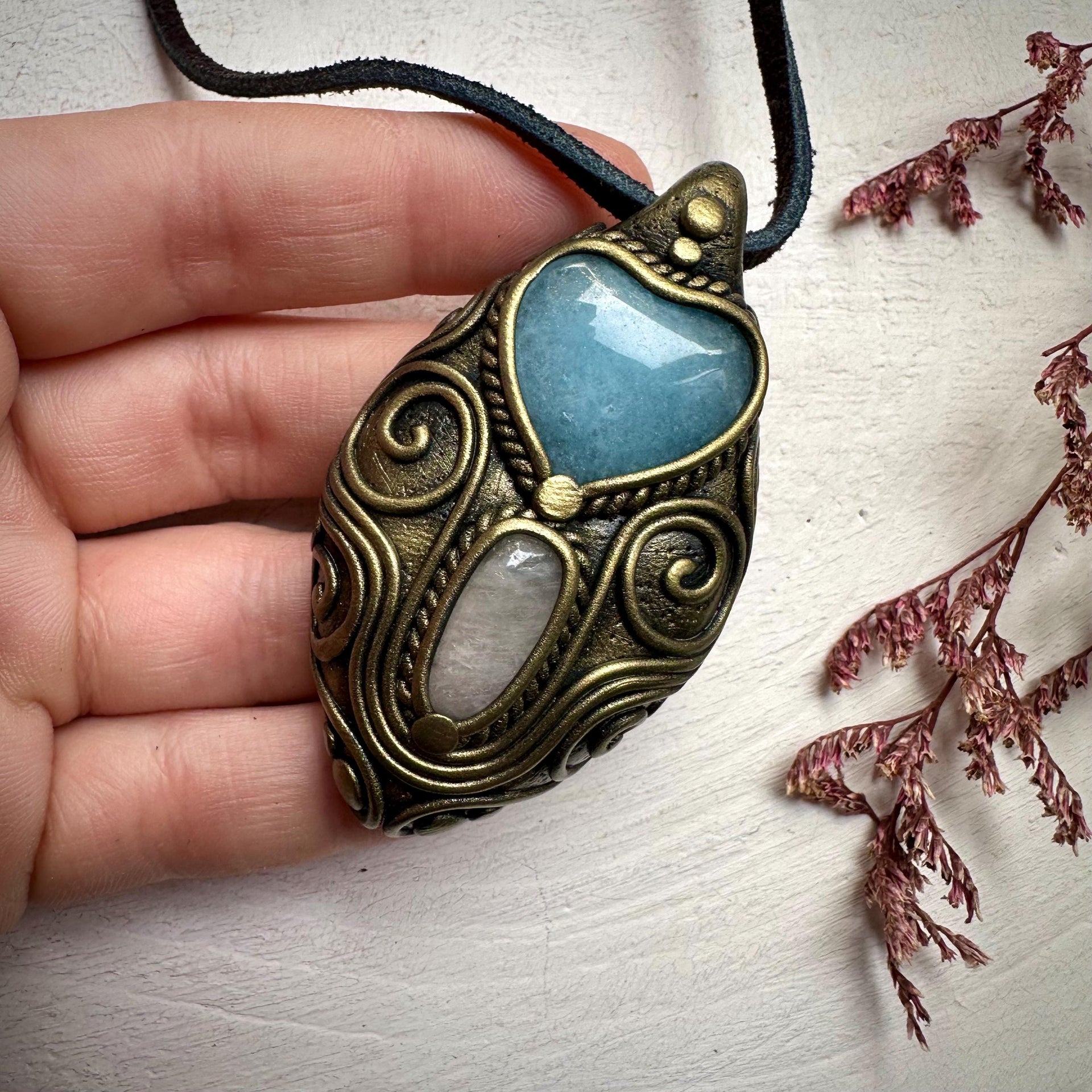 Aquamarine Heart and Morganite Pendant Necklace - FairyGardenGlow