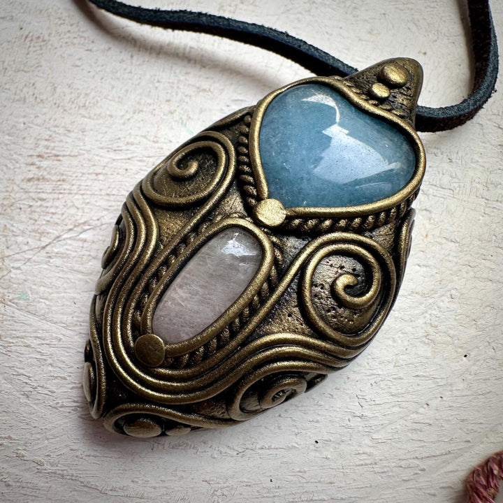 Aquamarine Heart and Morganite Pendant Necklace - FairyGardenGlow
