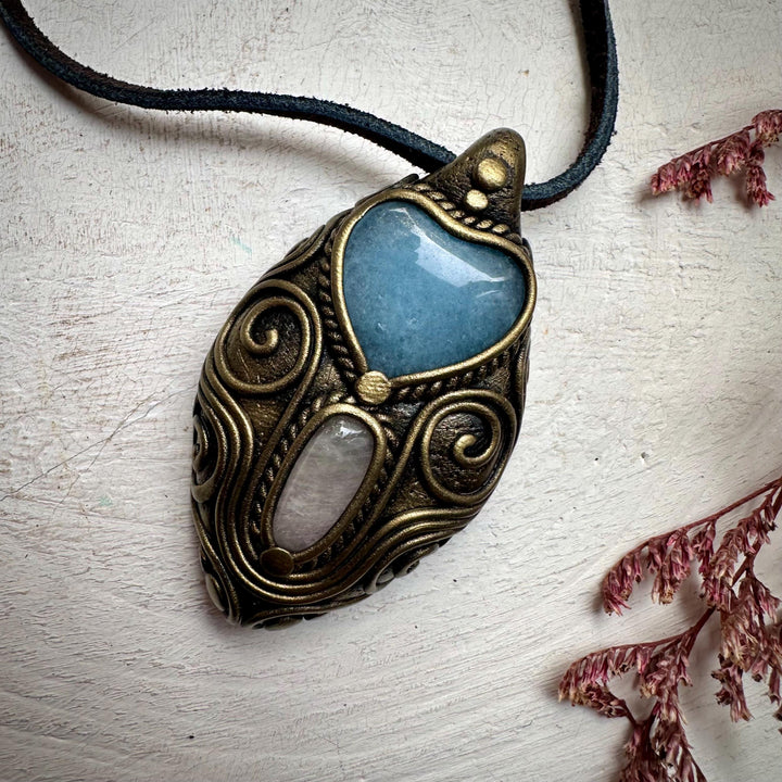Aquamarine Heart and Morganite Pendant Necklace - FairyGardenGlow