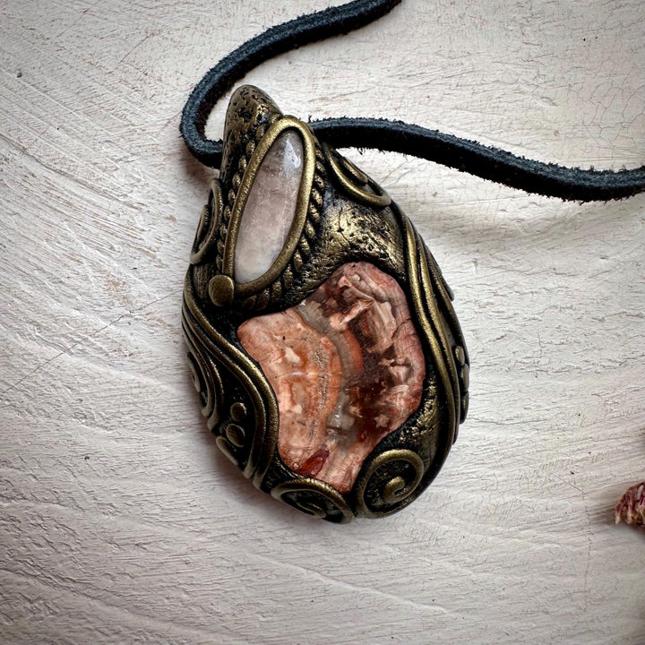 Petrified Wood and Morganite Necklace - FairyGardenGlow