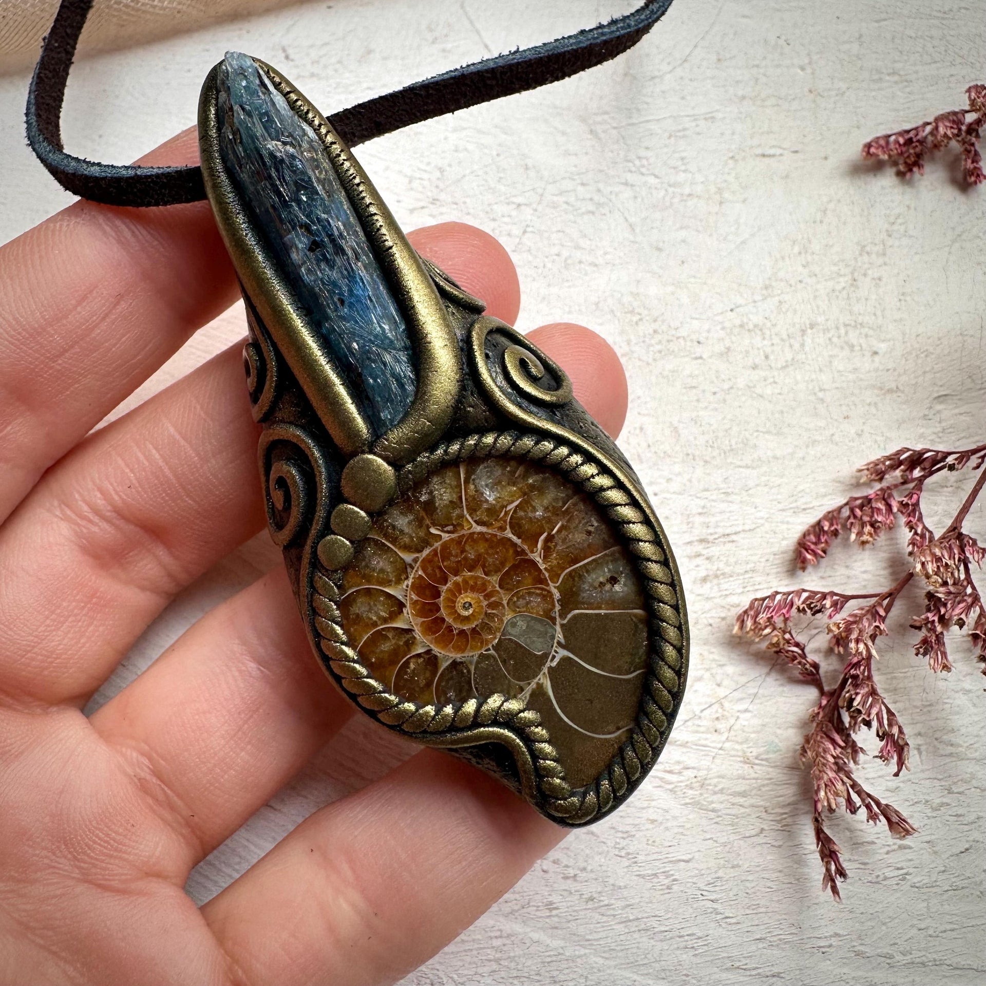 Ammonite and Blue Kyanite Necklace - FairyGardenGlow