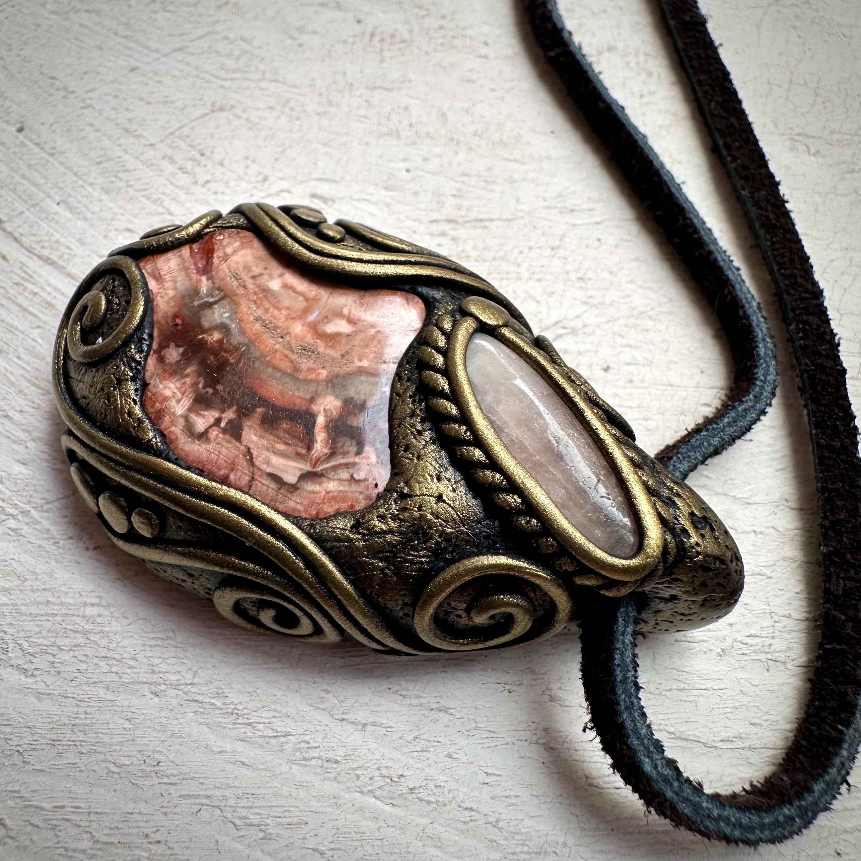 Petrified Wood and Morganite Necklace - FairyGardenGlow