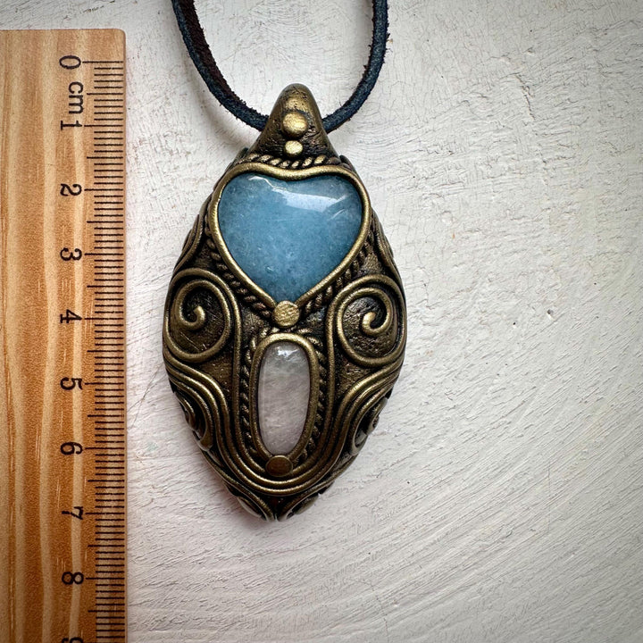 Aquamarine Heart and Morganite Pendant Necklace - FairyGardenGlow