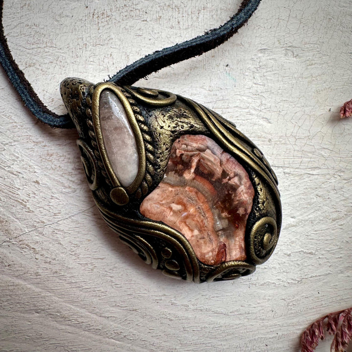 Petrified Wood and Morganite Necklace - FairyGardenGlow