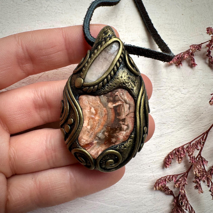 Petrified Wood and Morganite Necklace - FairyGardenGlow