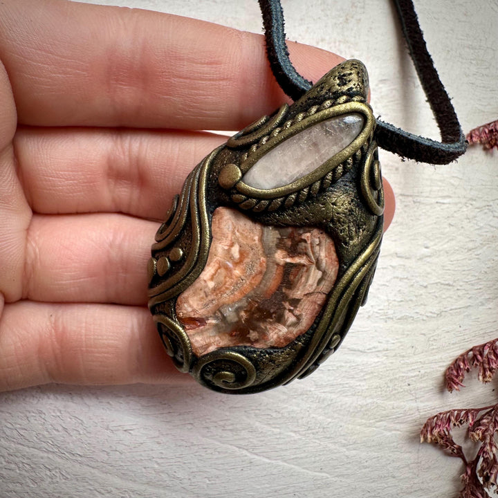 Petrified Wood and Morganite Necklace - FairyGardenGlow