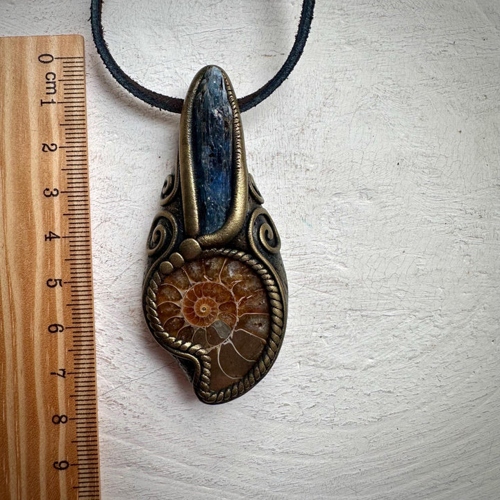 Ammonite and Blue Kyanite Necklace - FairyGardenGlow