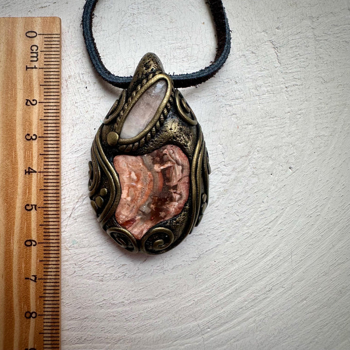 Petrified Wood and Morganite Necklace - FairyGardenGlow