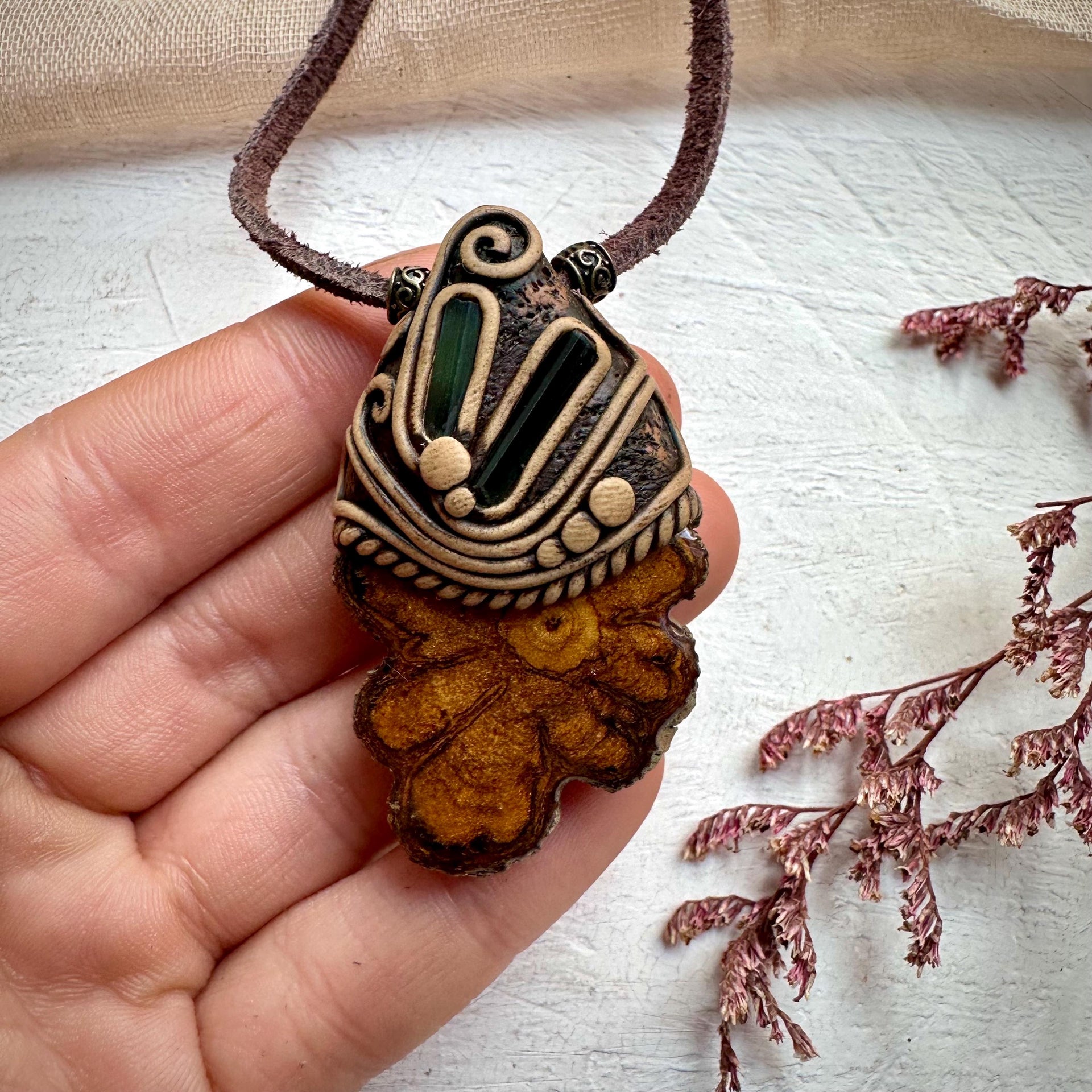 Ayahuasca Vine Blue and Green Tourmaline Necklace - FairyGardenGlow