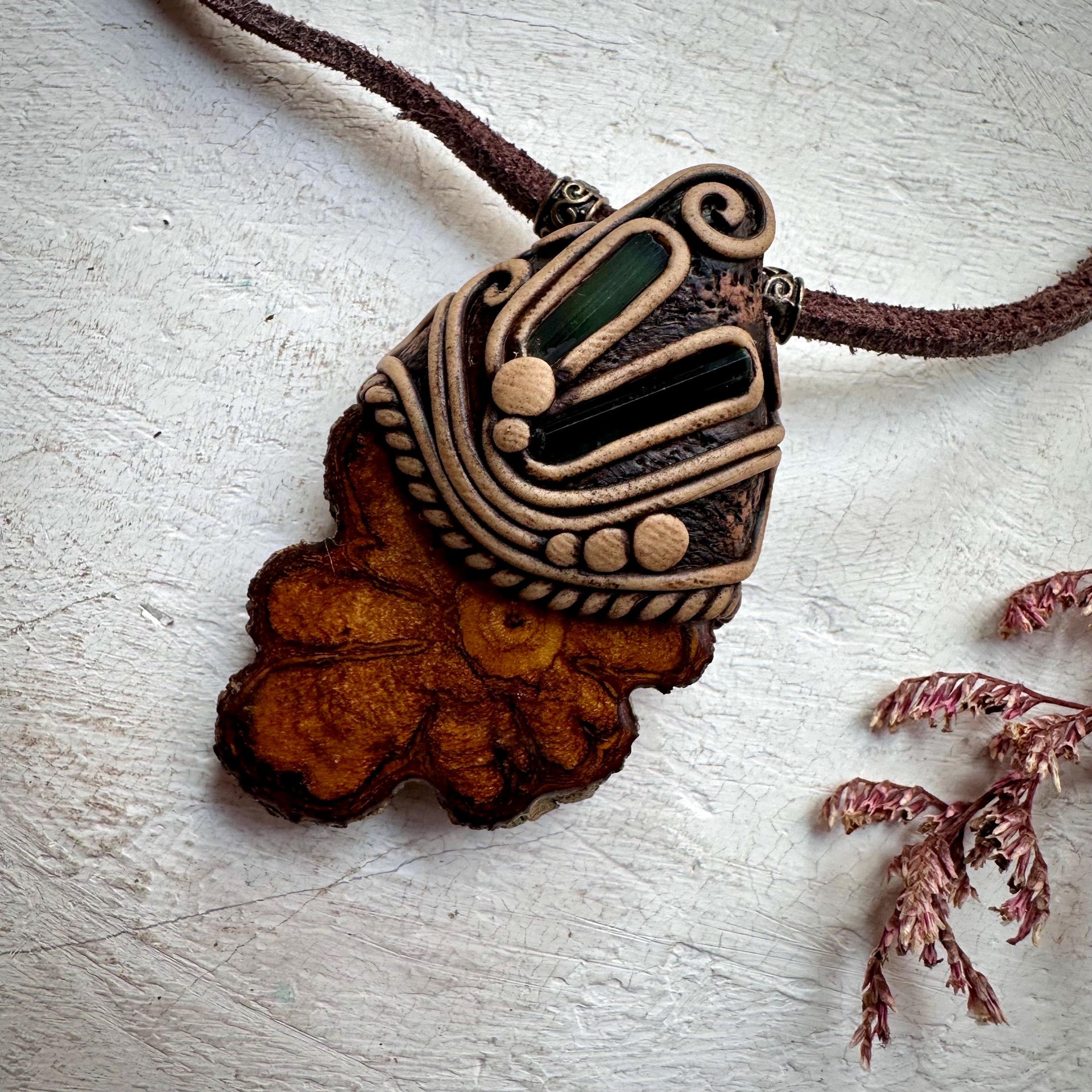 Ayahuasca Vine Blue and Green Tourmaline Necklace - FairyGardenGlow