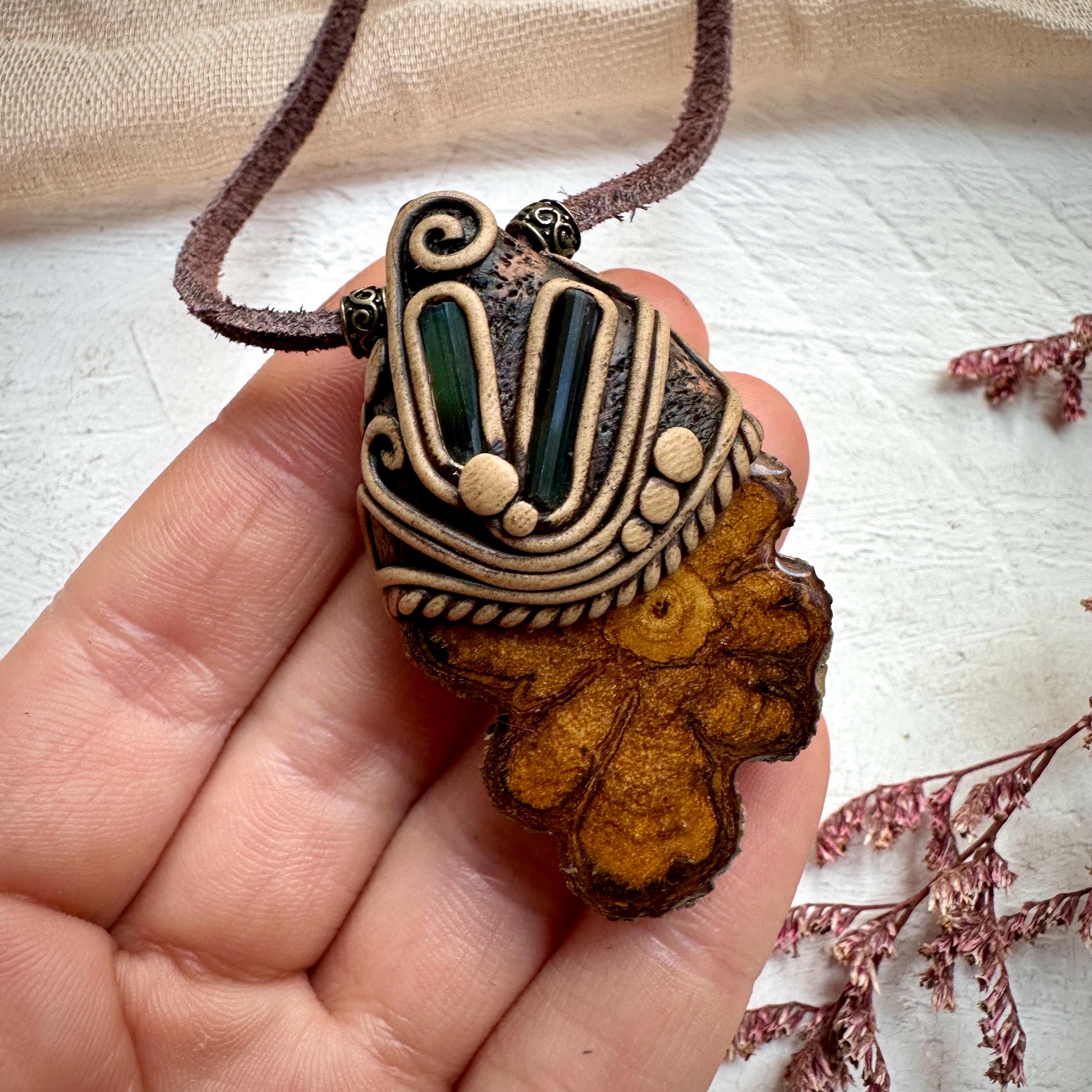 Ayahuasca Vine Blue and Green Tourmaline Necklace - FairyGardenGlow