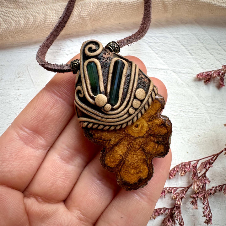Ayahuasca Vine Blue and Green Tourmaline Necklace - FairyGardenGlow