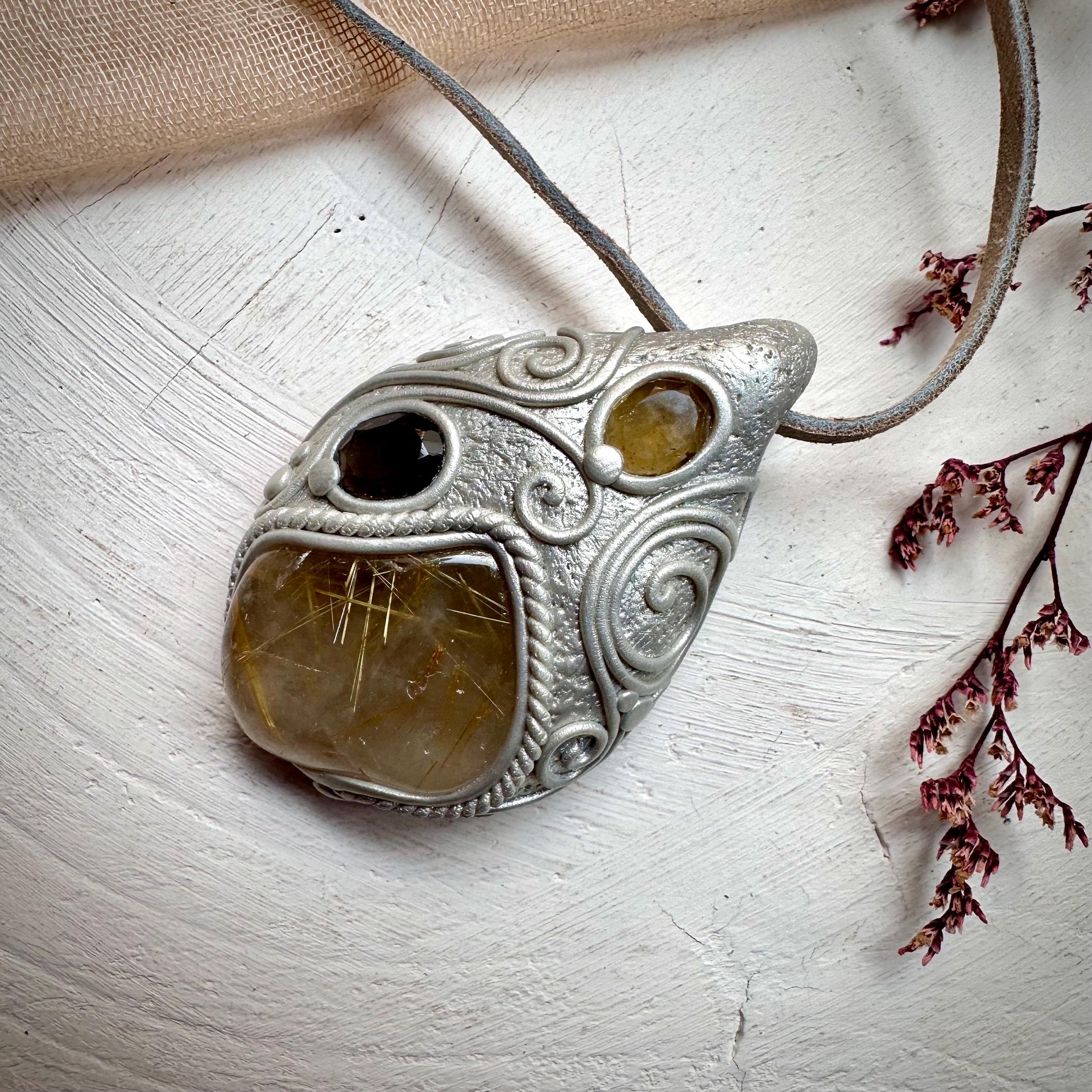 Rutilated Quartz Smoky Quartz and Citrine Necklace - FairyGardenGlow