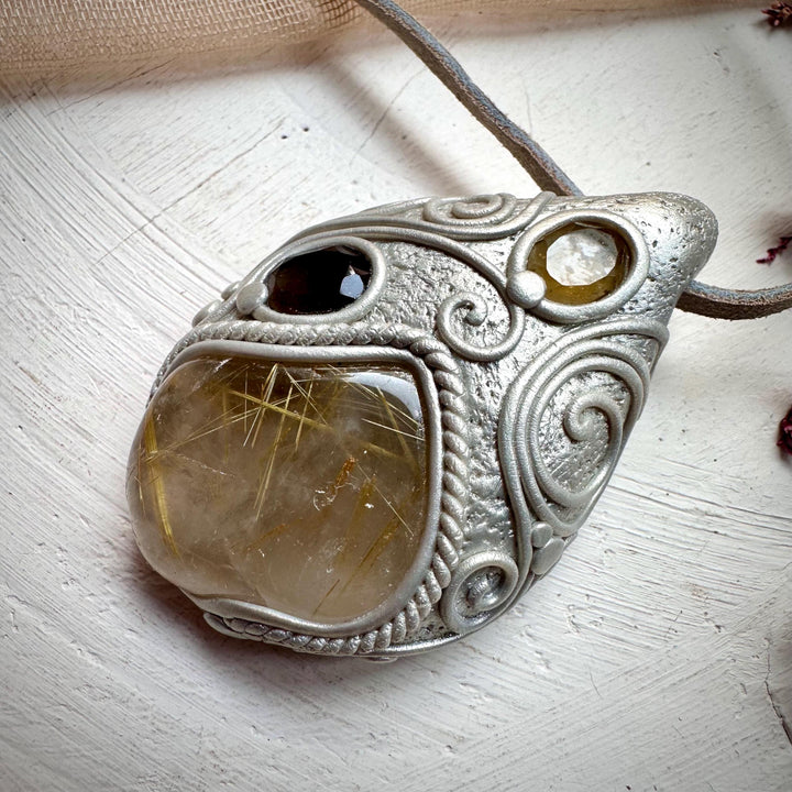 Rutilated Quartz Smoky Quartz and Citrine Necklace - FairyGardenGlow