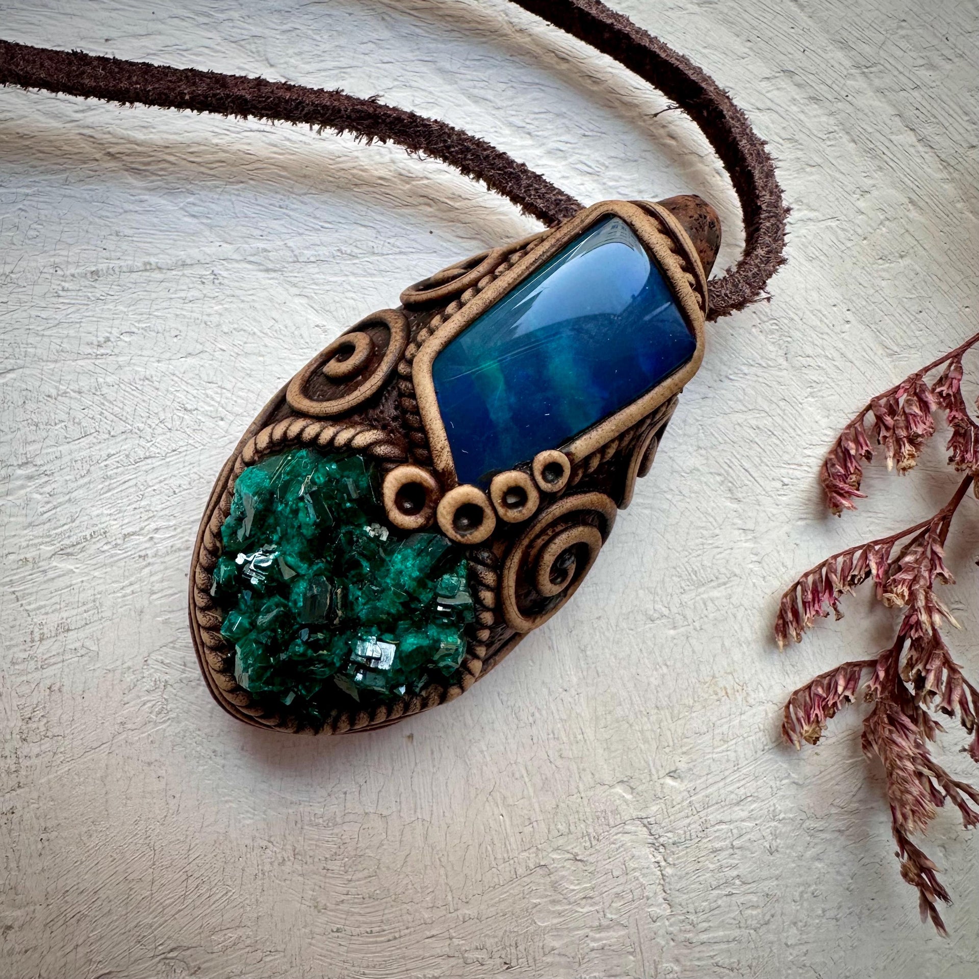 Dioptase and Australian Black Opal Doublet Necklace - FairyGardenGlow