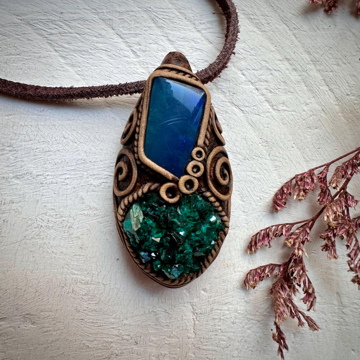 Dioptase and Australian Black Opal Doublet Necklace - FairyGardenGlow