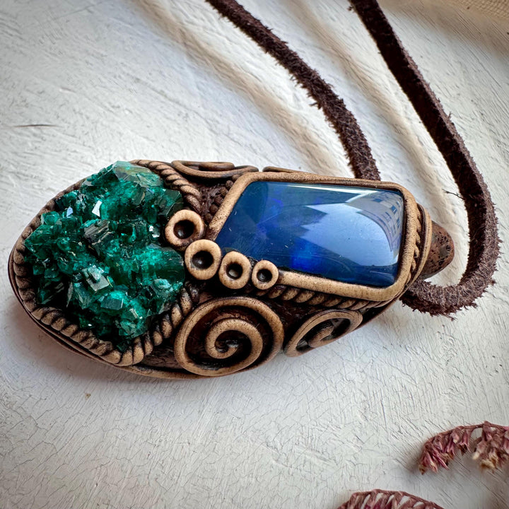 Dioptase and Australian Black Opal Doublet Necklace - FairyGardenGlow