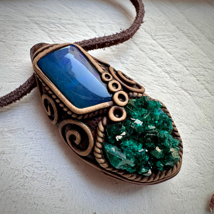 Dioptase and Australian Black Opal Doublet Necklace - FairyGardenGlow