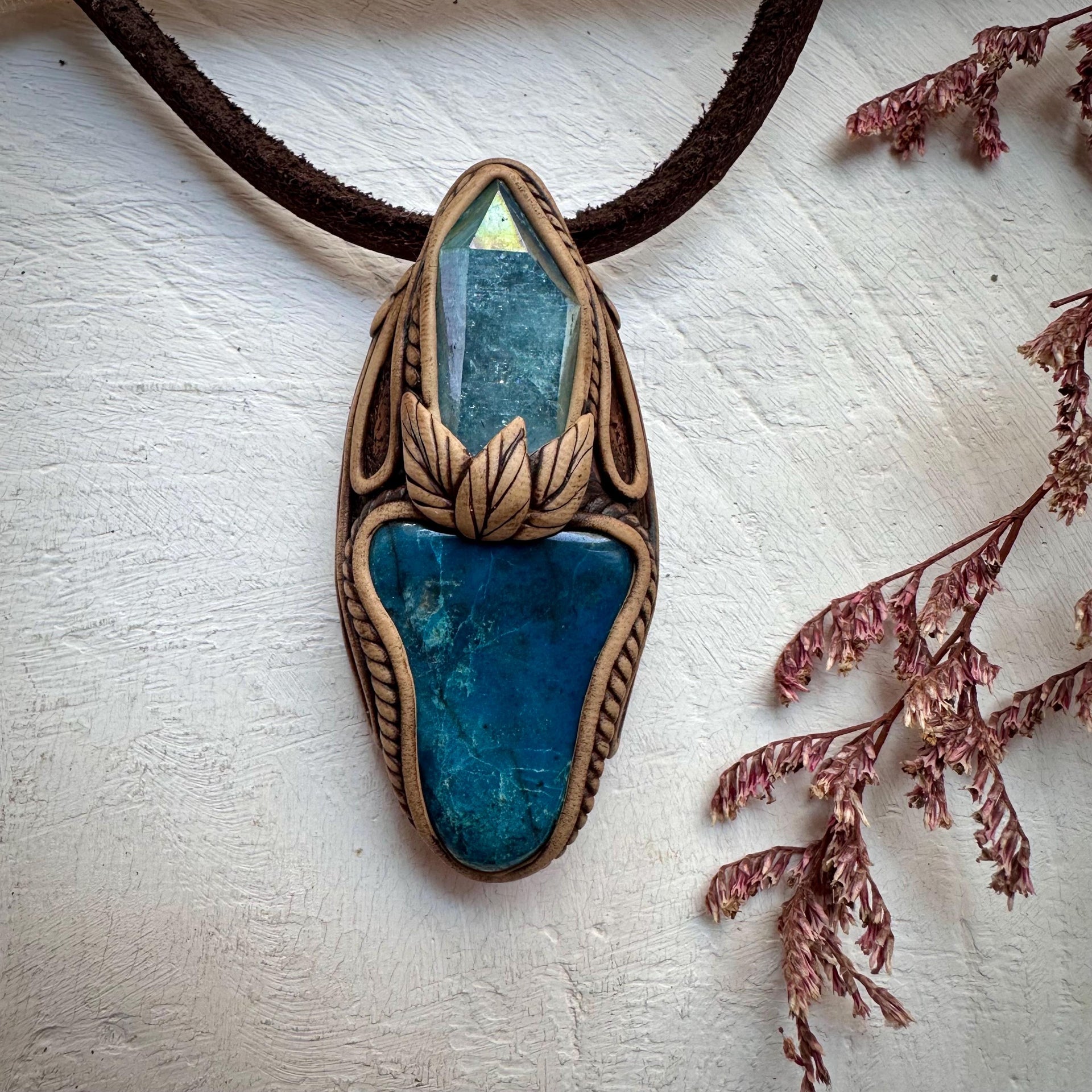 Shattuckite and Aqua Aura Quartz Pendant Necklace
