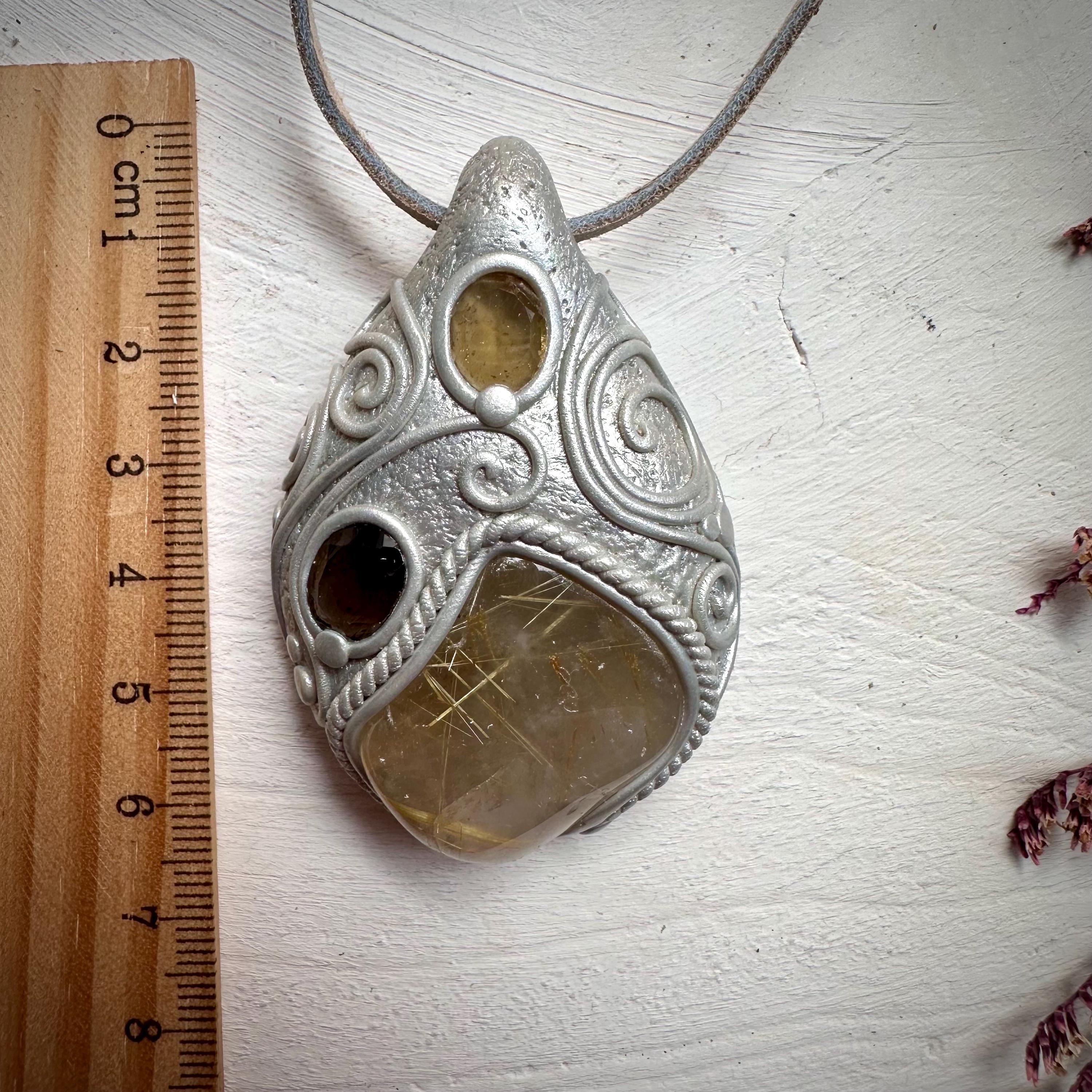 Rutilated Quartz Smoky Quartz and Citrine Necklace - FairyGardenGlow
