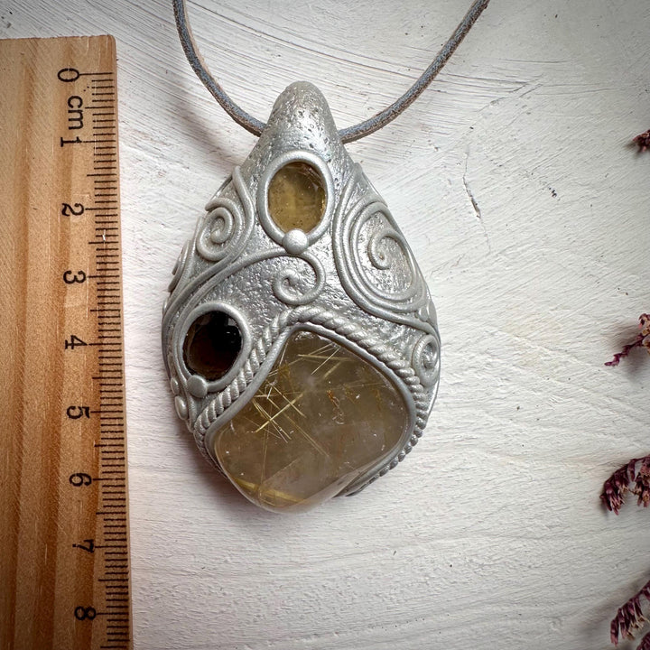 Rutilated Quartz Smoky Quartz and Citrine Necklace - FairyGardenGlow