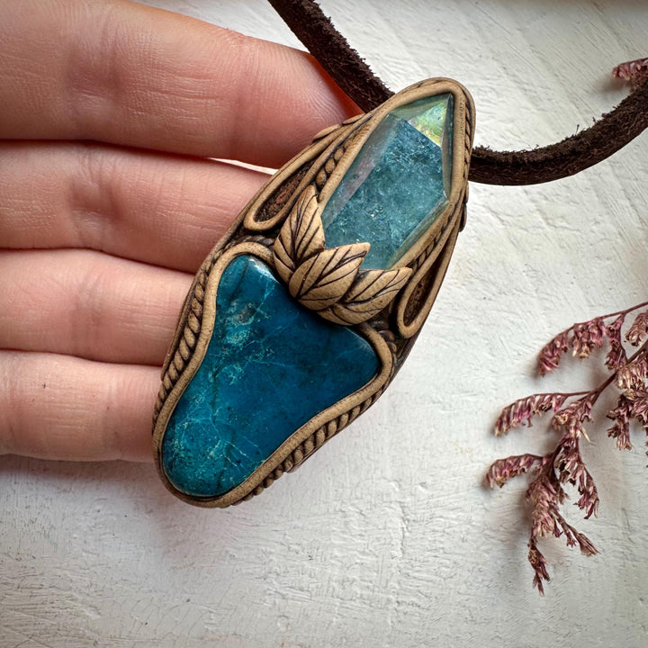 Shattuckite and Aqua Aura Quartz Pendant Necklace - FairyGardenGlow