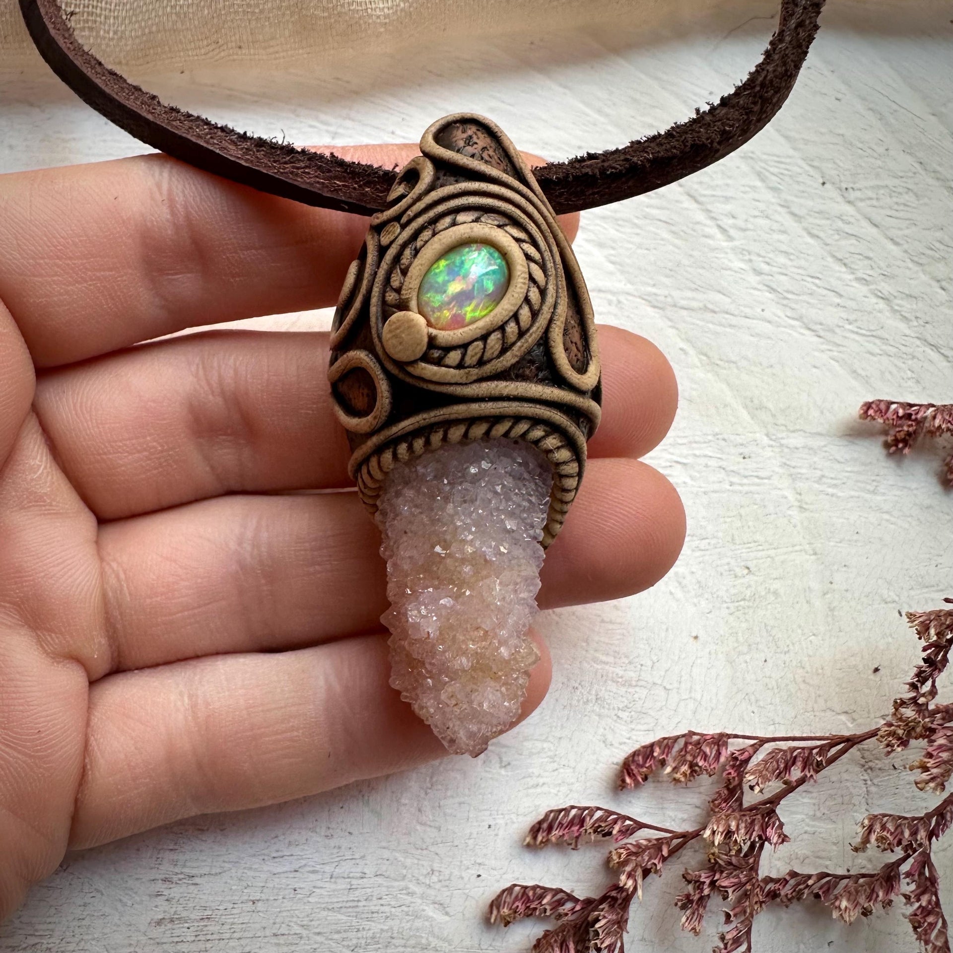 Spirit Quartz and Ethiopian Opal Necklace - FairyGardenGlow