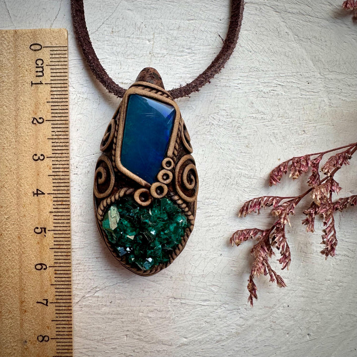 Dioptase and Australian Black Opal Doublet Necklace - FairyGardenGlow