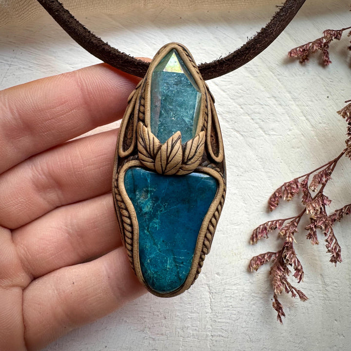 Shattuckite and Aqua Aura Quartz Pendant Necklace - FairyGardenGlow
