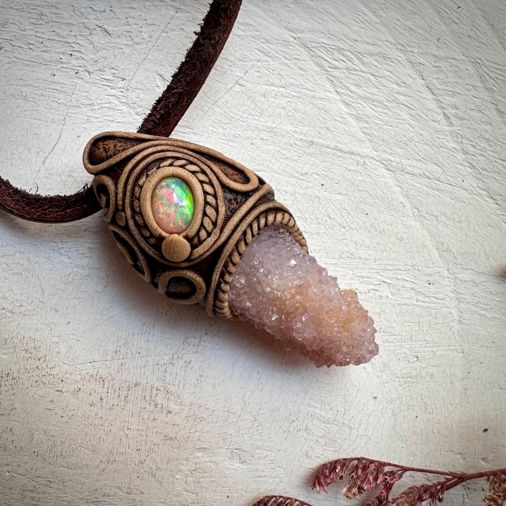 Spirit Quartz and Ethiopian Opal Necklace - FairyGardenGlow