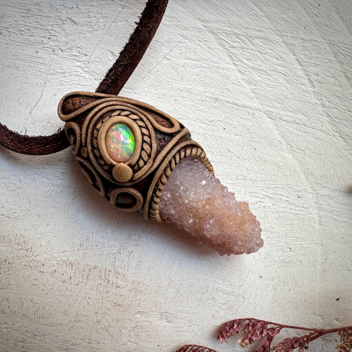 Spirit Quartz and Ethiopian Opal Necklace - FairyGardenGlow