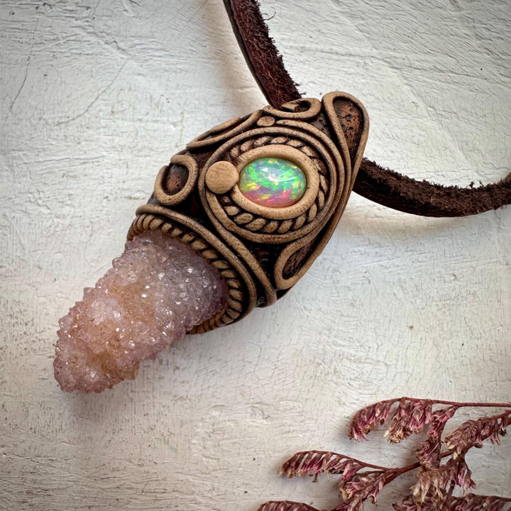 Spirit Quartz and Ethiopian Opal Necklace - FairyGardenGlow