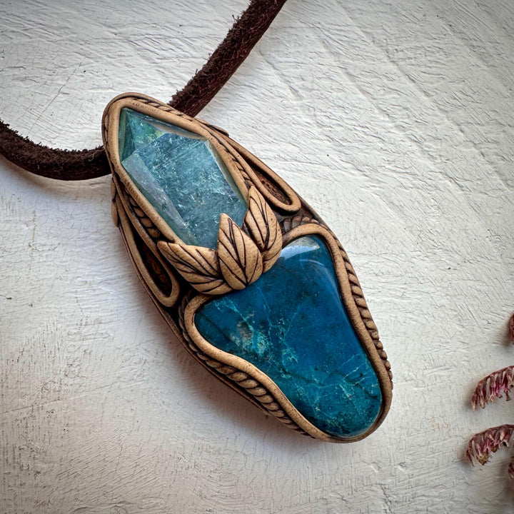 Shattuckite and Aqua Aura Quartz Pendant Necklace - FairyGardenGlow