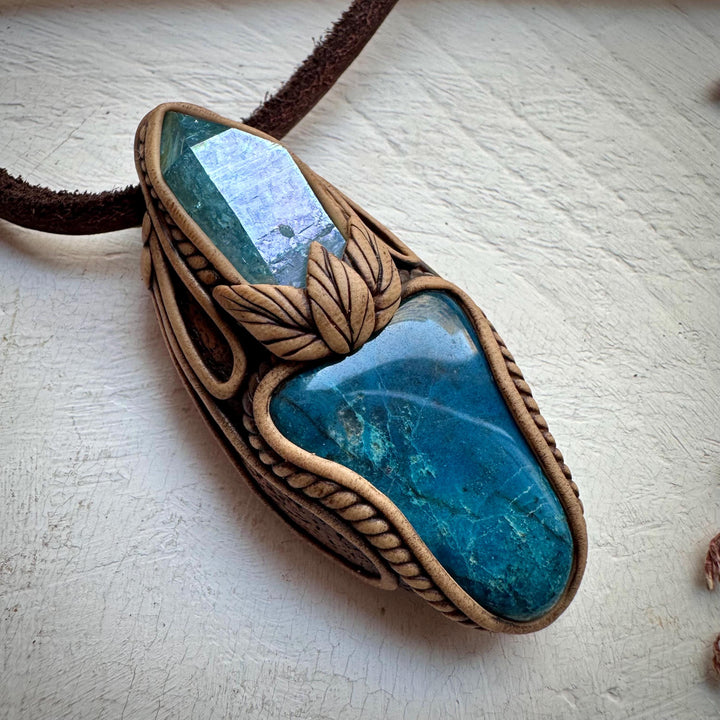 Shattuckite and Aqua Aura Quartz Pendant Necklace - FairyGardenGlow
