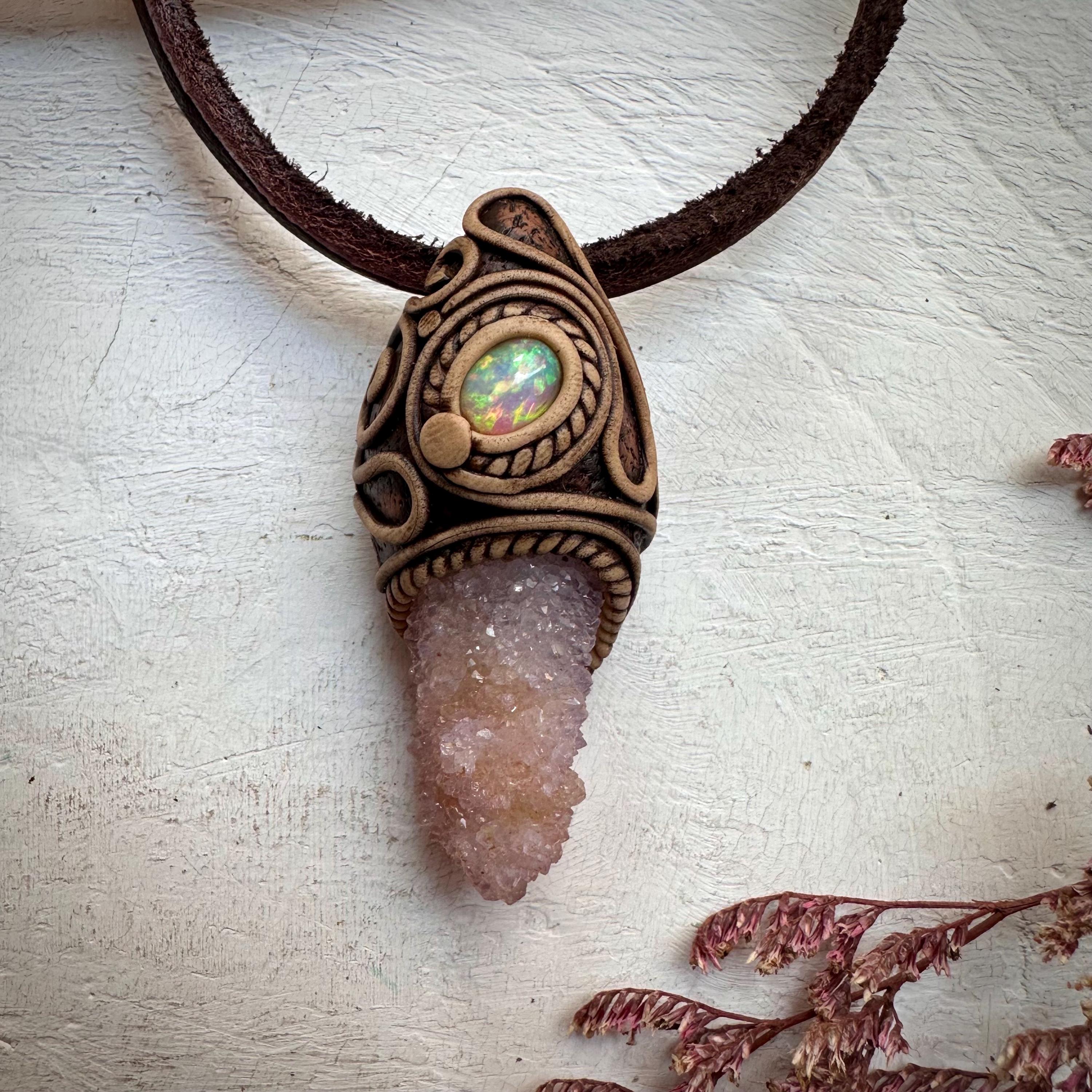 Spirit Quartz and Ethiopian Opal Necklace - FairyGardenGlow