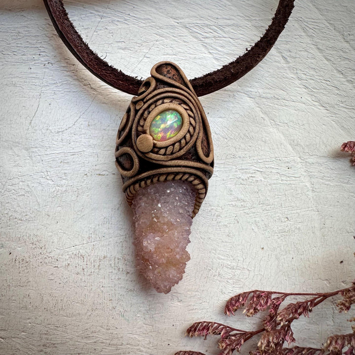 Spirit Quartz and Ethiopian Opal Necklace - FairyGardenGlow