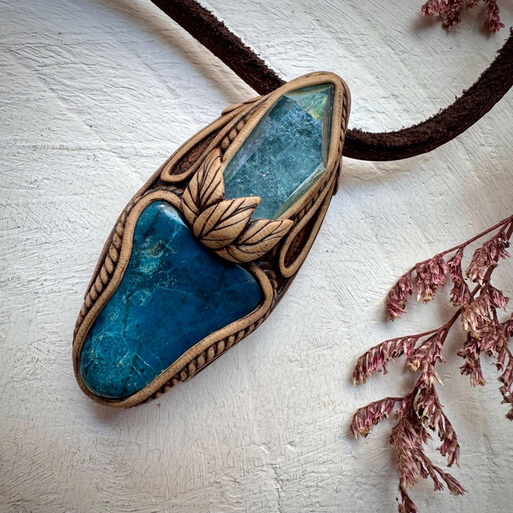 Shattuckite and Aqua Aura Quartz Pendant Necklace - FairyGardenGlow