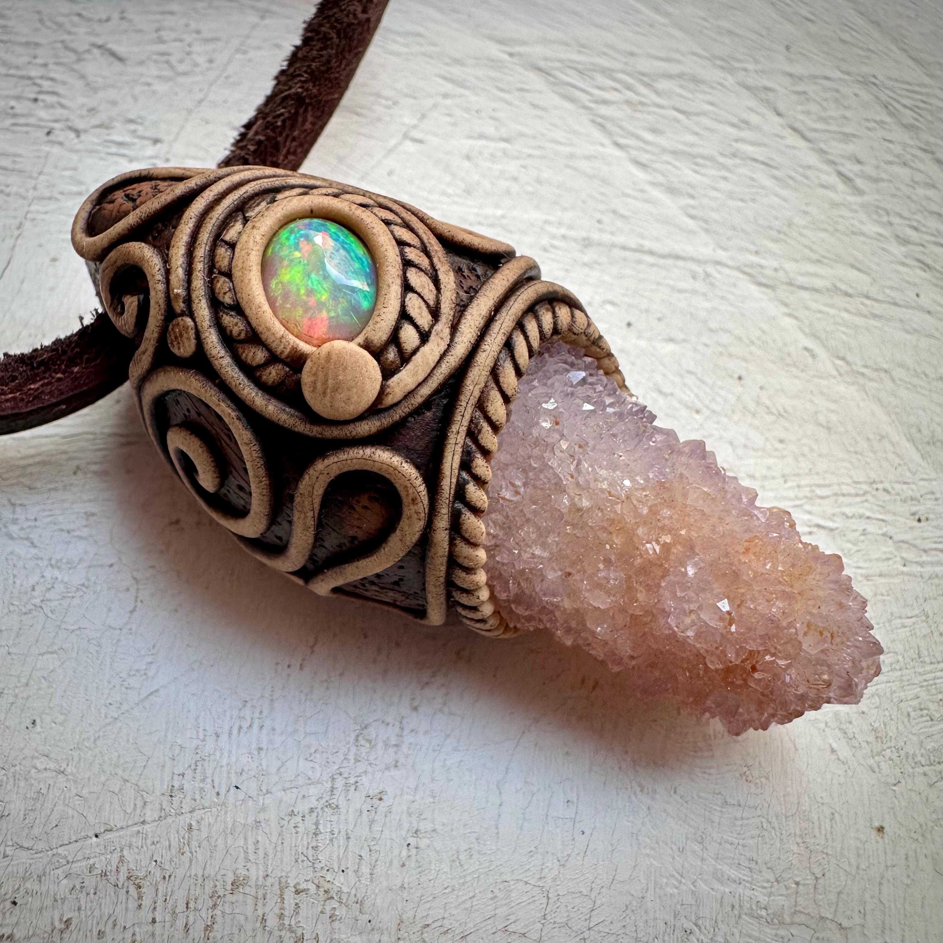 Spirit Quartz and Ethiopian Opal Necklace - FairyGardenGlow