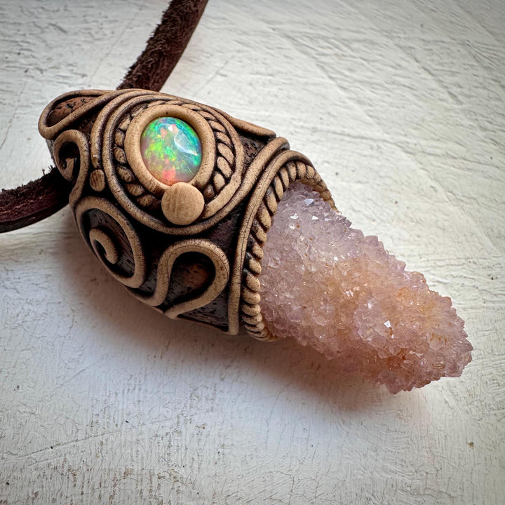 Spirit Quartz and Ethiopian Opal Necklace - FairyGardenGlow