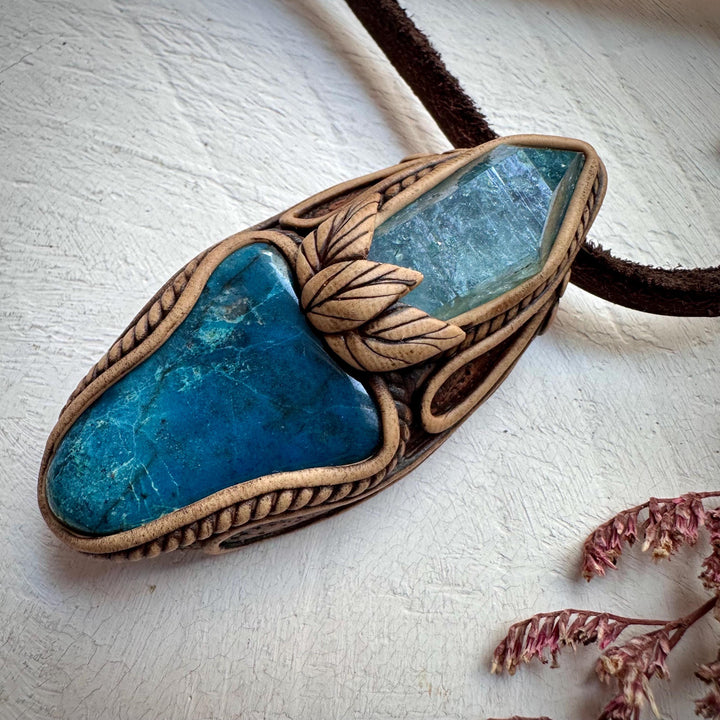 Shattuckite and Aqua Aura Quartz Pendant Necklace - FairyGardenGlow