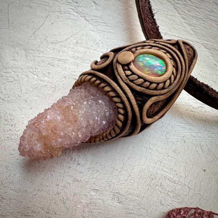Spirit Quartz and Ethiopian Opal Necklace - FairyGardenGlow