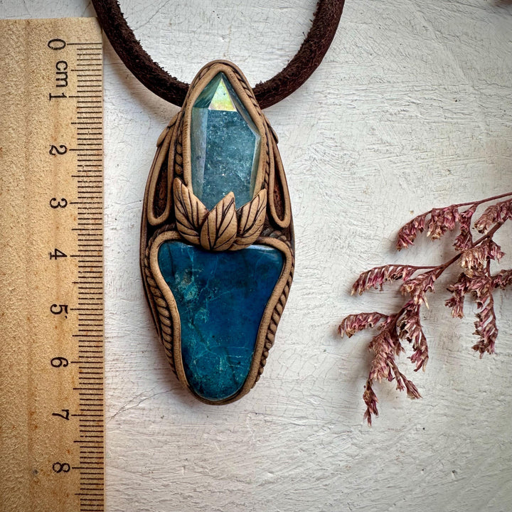 Shattuckite and Aqua Aura Quartz Pendant Necklace - FairyGardenGlow