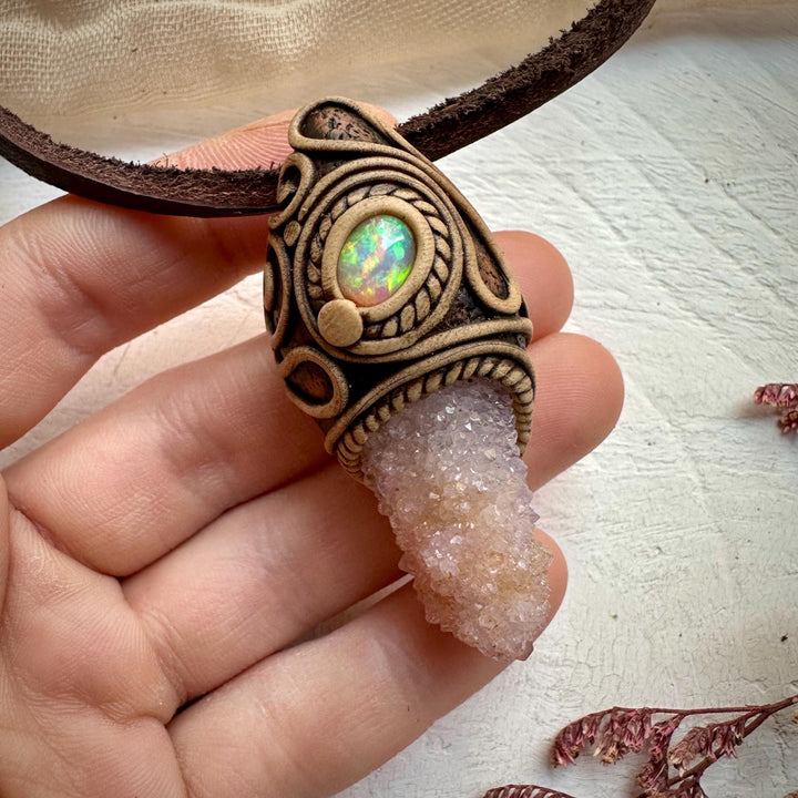 Spirit Quartz and Ethiopian Opal Necklace - FairyGardenGlow