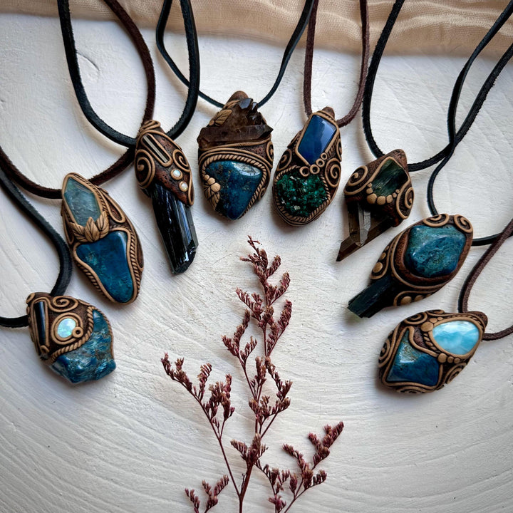 Shattuckite and Aqua Aura Quartz Pendant Necklace - FairyGardenGlow
