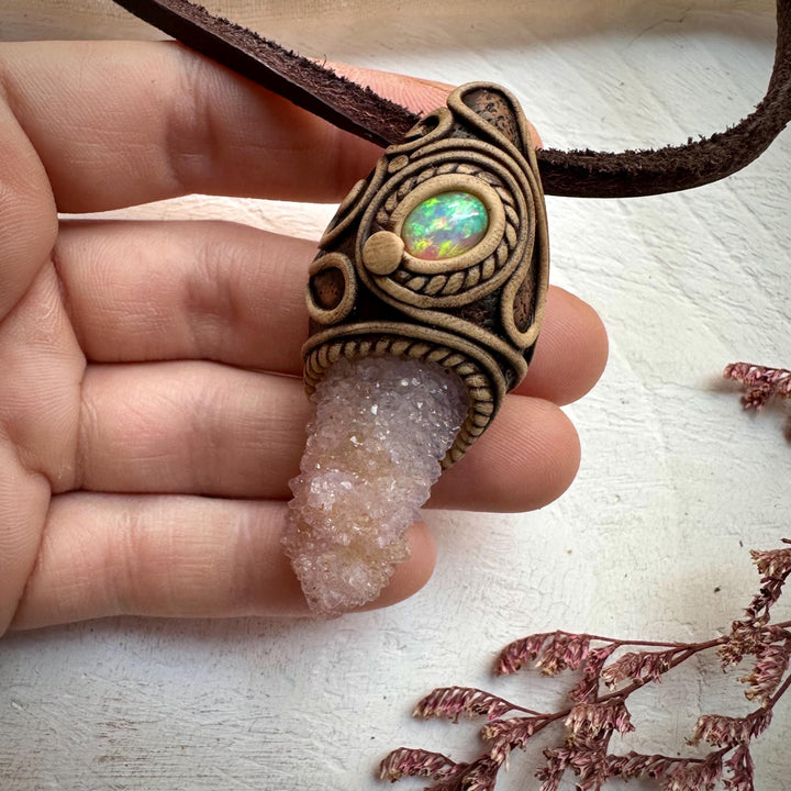 Spirit Quartz and Ethiopian Opal Necklace - FairyGardenGlow