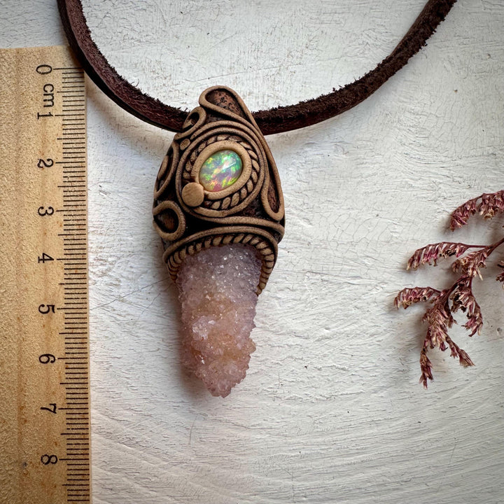 Spirit Quartz and Ethiopian Opal Necklace - FairyGardenGlow